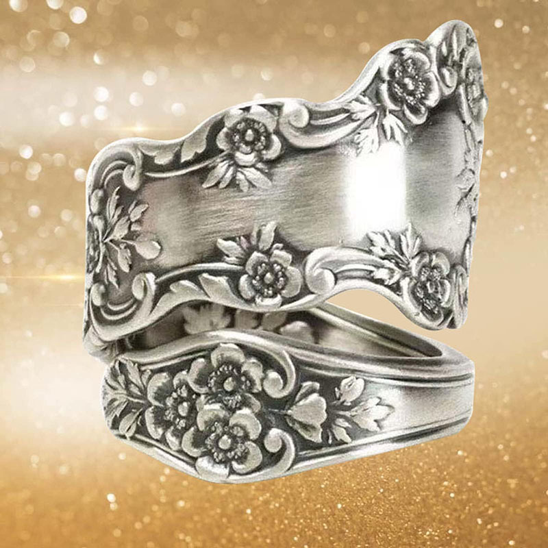Hongde 925 Sterling Sølv Oxideret Ske Ring Justerbar Ring \\\