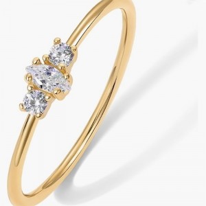 Elegant 18k guld-Udpladet 925 sterling sølvring med Marquise og rund-Klip kubik Zirconia Stones - Minimalist Stacking Engagement Band
